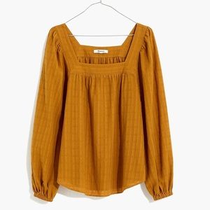 Madewell Square-Neck Bubble-Sleeve Top in Plaid Antique Gold XS